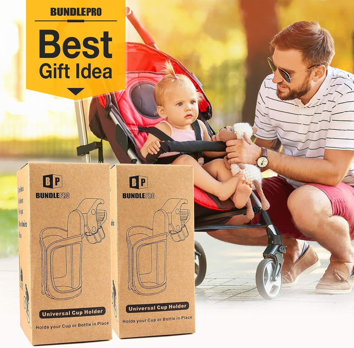Stroller Cup Holder, Universal Bike Cup Holder, 2 Pack, Black