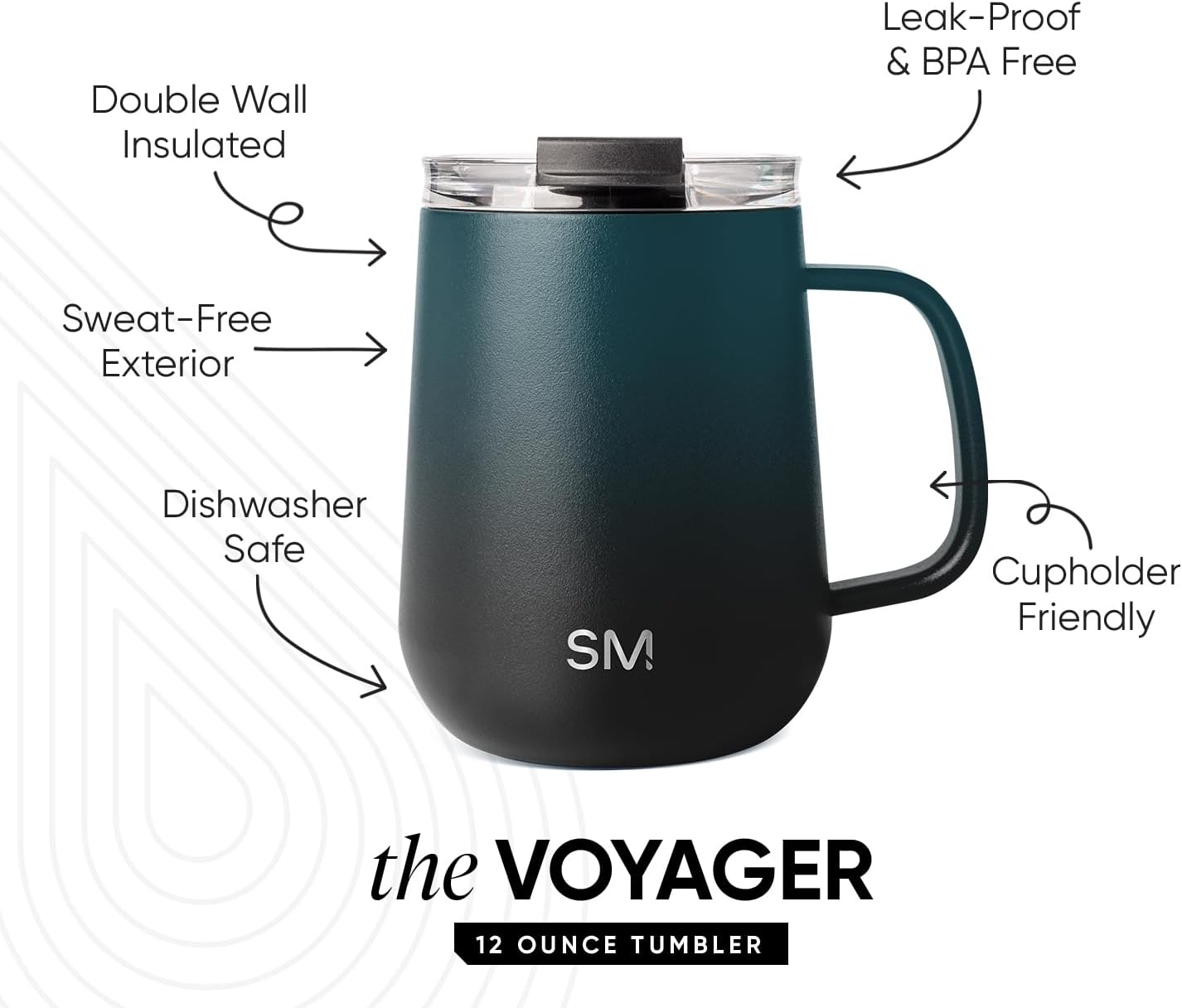 Voyager Signature Mug | Travel Coffee Tumbler with 360° Lid and Handle | Ceramic-Lined Insulated Stainless Steel Iced Cold Brew Cup | 12oz, Blush