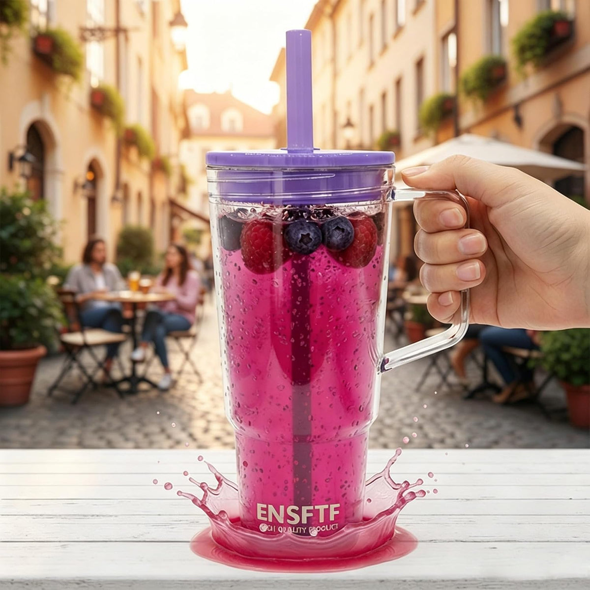 40oz Insulated Clear Tumbler with Handle Lid Straw Double Wall BPA Free | Eastman Tritan FDA compliant, soft silicone straw, crystal-clear visibility, leakproof spill-proof gasket, car cup holder fit