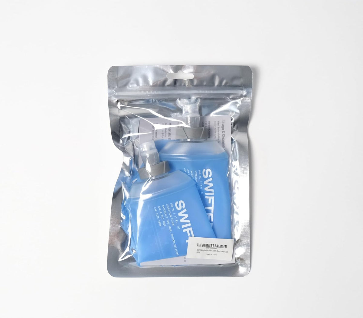 2x Soft Flask 500ml | Running, Hiking, Cycling Hydration Flask | Collapsible, Leakproof, Reusable | Matt Finish, Sky Blue