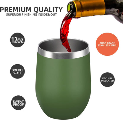 12 oz Insulated Wine Tumbler with Lid and Straw,Stainless Steel Stemless Wine Tumbler Glasses Double Wall Vacuum Wine Cups Tumbler for Coffee,Champaign,Cocktail,Office（Silver,1）