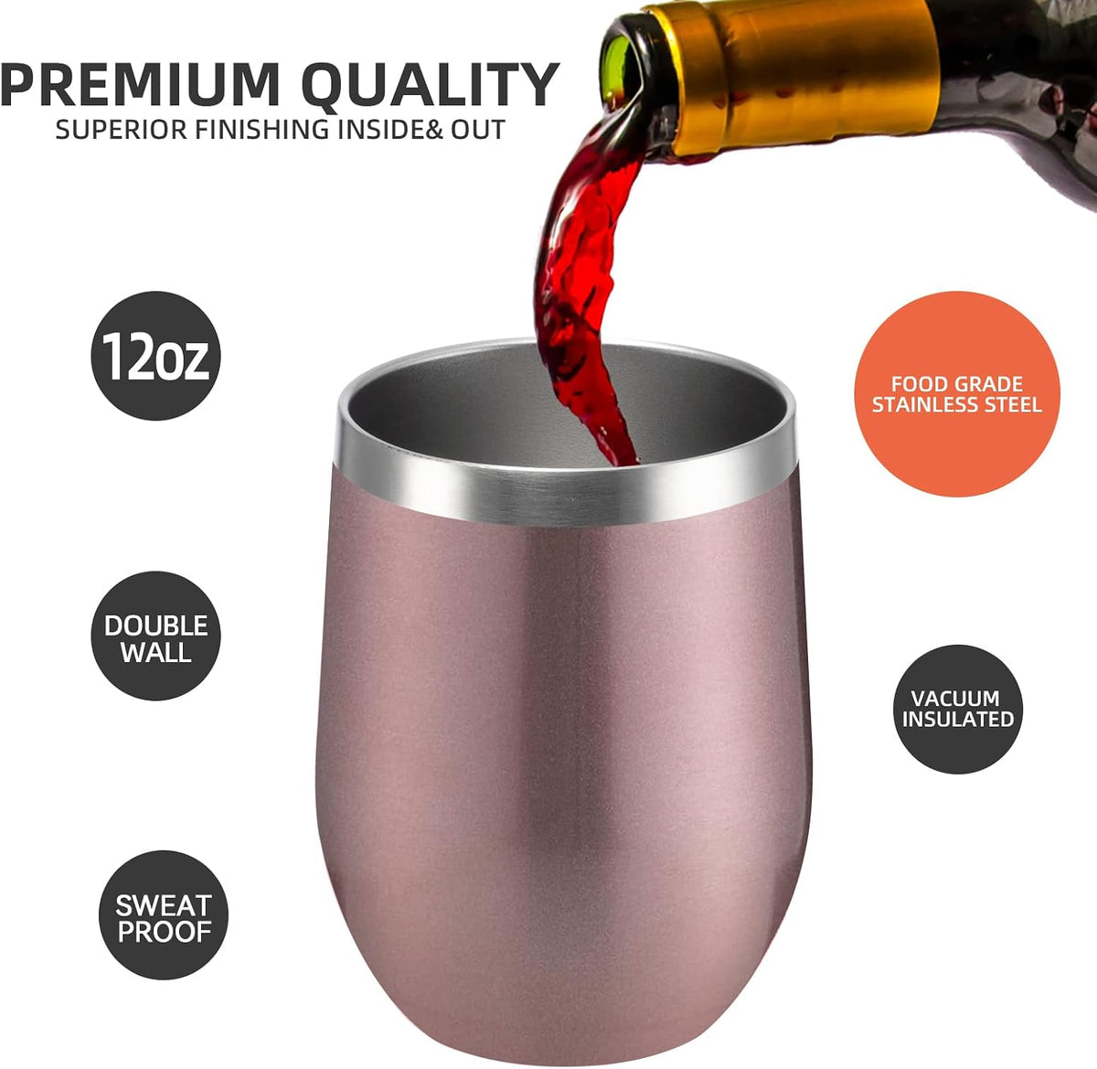 12 oz Insulated Wine Tumbler with Lid and Straw,Stainless Steel Stemless Wine Tumbler Glasses Double Wall Vacuum Wine Cups Tumbler for Coffee,Champaign,Cocktail,Office（Silver,1）