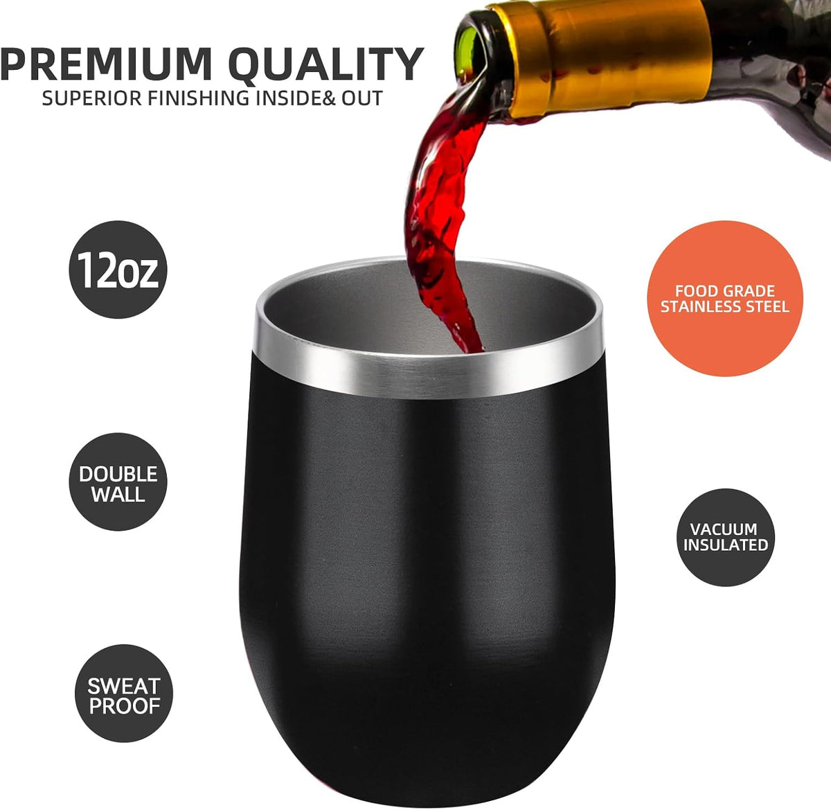 12 oz Insulated Wine Tumbler with Lid and Straw,Stainless Steel Stemless Wine Tumbler Glasses Double Wall Vacuum Wine Cups Tumbler for Coffee,Champaign,Cocktail,Office（Silver,1）