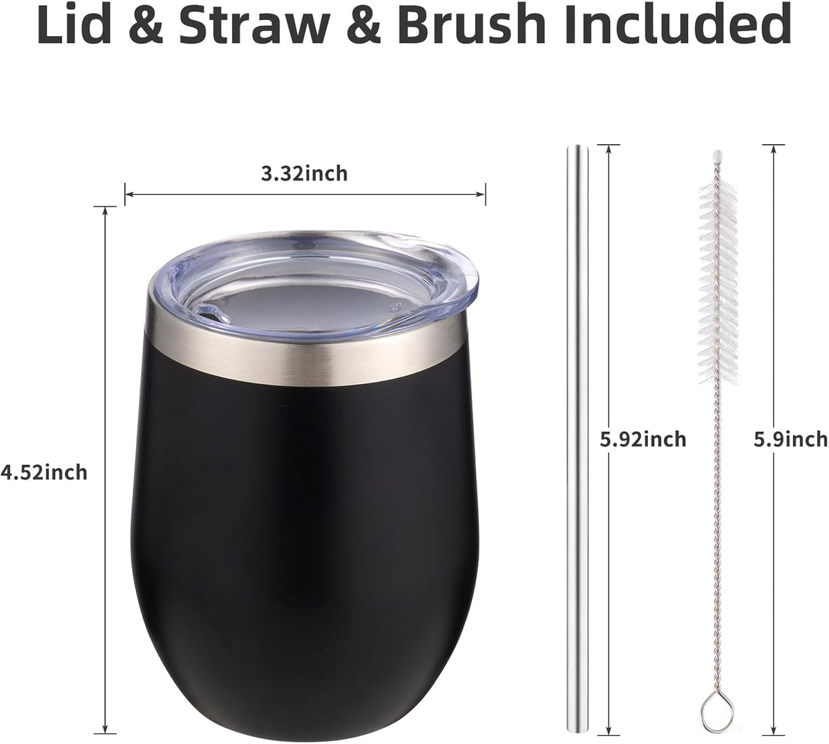12 oz Insulated Wine Tumbler with Lid and Straw,Stainless Steel Stemless Wine Tumbler Glasses Double Wall Vacuum Wine Cups Tumbler for Coffee,Champaign,Cocktail,Office（Silver,1）