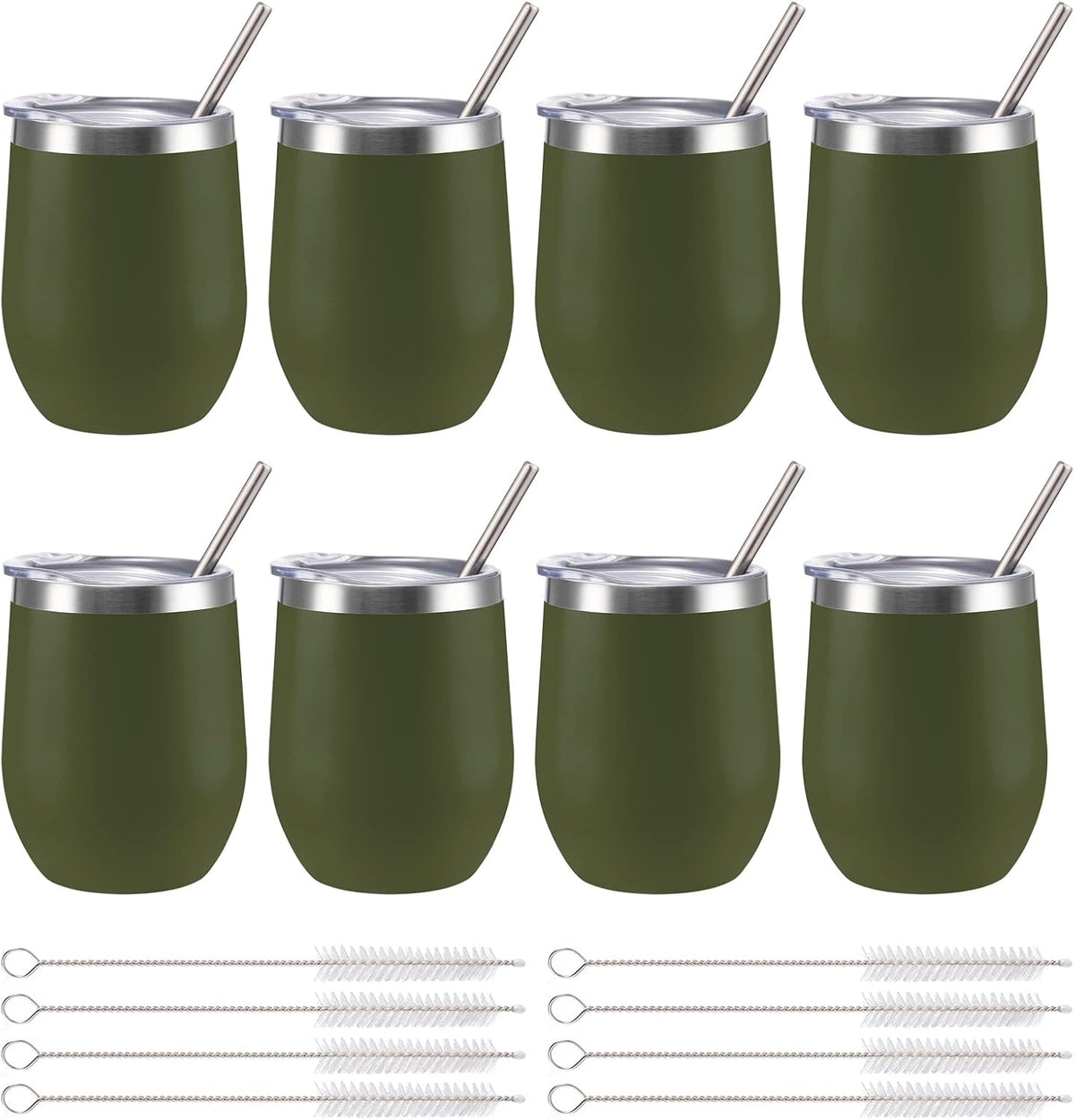 12 oz Insulated Wine Tumbler with Lid and Straw,Stainless Steel Stemless Wine Tumbler Glasses Double Wall Vacuum Wine Cups Tumbler for Coffee,Champaign,Cocktail,Office（Silver,1）