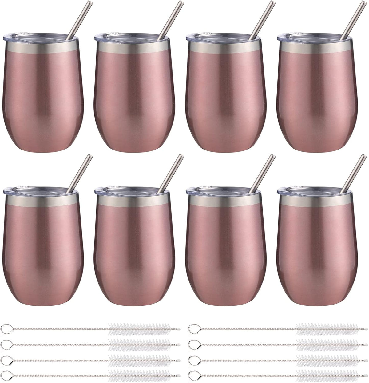 12 oz Insulated Wine Tumbler with Lid and Straw,Stainless Steel Stemless Wine Tumbler Glasses Double Wall Vacuum Wine Cups Tumbler for Coffee,Champaign,Cocktail,Office（Silver,1）