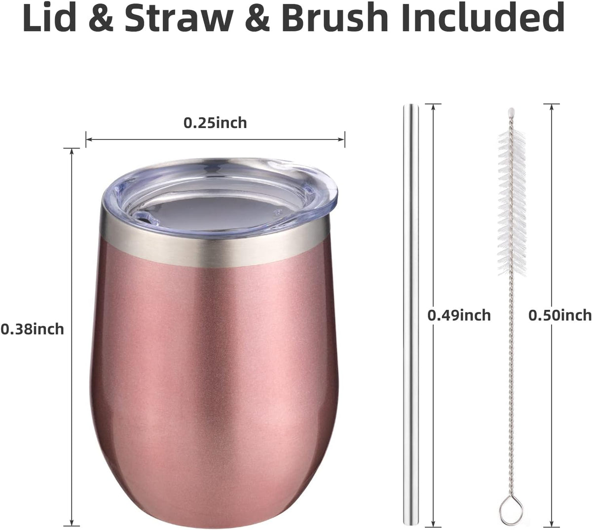 12 oz Insulated Wine Tumbler with Lid and Straw,Stainless Steel Stemless Wine Tumbler Glasses Double Wall Vacuum Wine Cups Tumbler for Coffee,Champaign,Cocktail,Office（Silver,1）