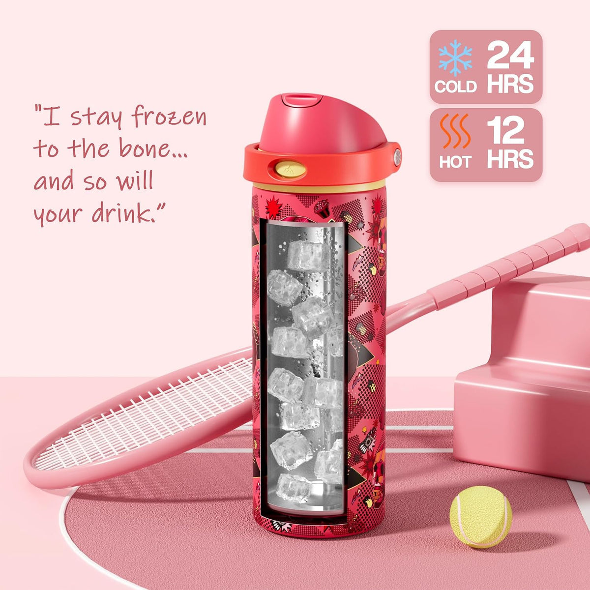 24 oz Travel Water Bottle: 2-in-1 Push-Button Spout & Quick-Flip Straw, Leakproof, Cold 24Hrs, Fits Car Cup Holder, Stainless Steel Cup for Sports, School, Commute, Camping (Mouse's Mischief) - Colors B