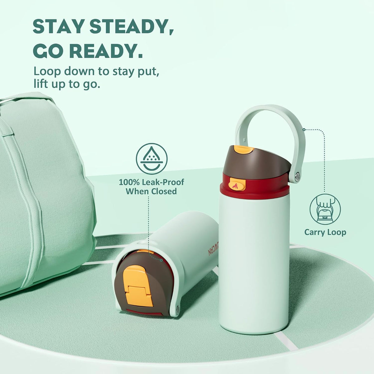 24 oz Travel Water Bottle: 2-in-1 Push-Button Spout & Quick-Flip Straw, Leakproof, Cold 24Hrs, Fits Car Cup Holder, Stainless Steel Cup for Sports, School, Commute, Camping (Mouse's Mischief) - Colors B
