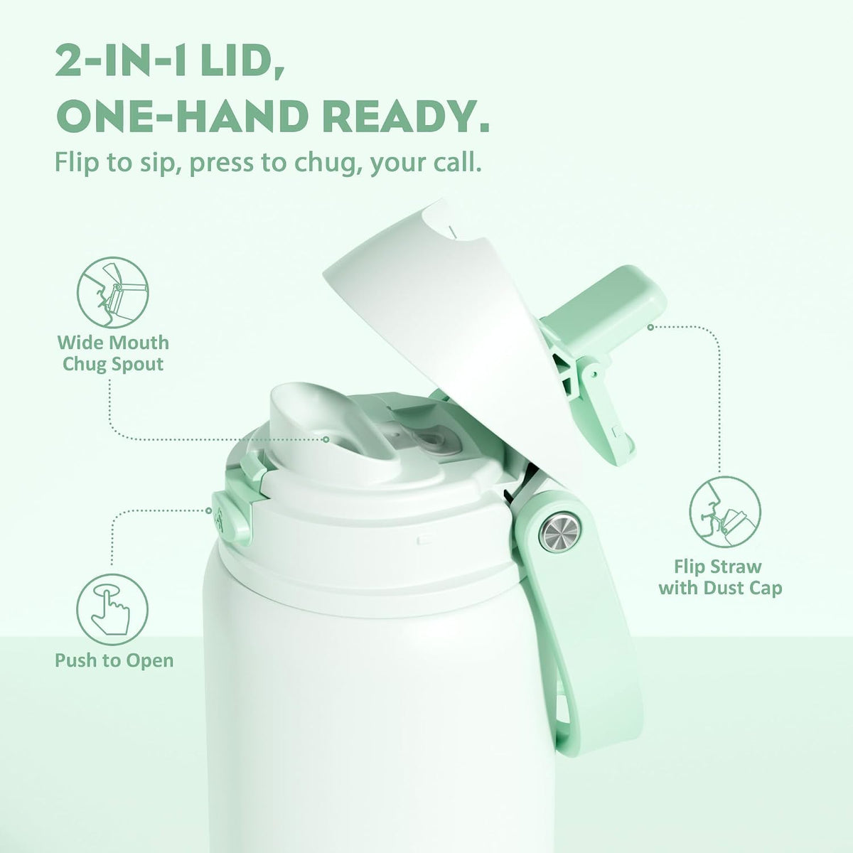 24 oz Travel Water Bottle: 2-in-1 Push-Button Spout & Quick-Flip Straw, Leakproof, Cold 24Hrs, Fits Car Cup Holder, Stainless Steel Cup for Sports, School, Commute, Camping (Mouse's Mischief) - Colors B