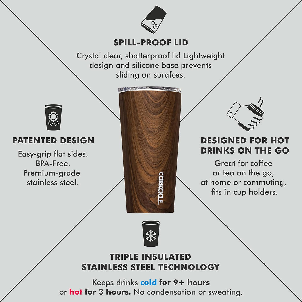Classic Tumbler 24 oz Triple Insulated, Cacao | Cold Up to 9 Hours, Hot Up to 3 Hours, Triple Insulated, Sliding Lid, Cupholder Friendly, Non-Slip Bottom
