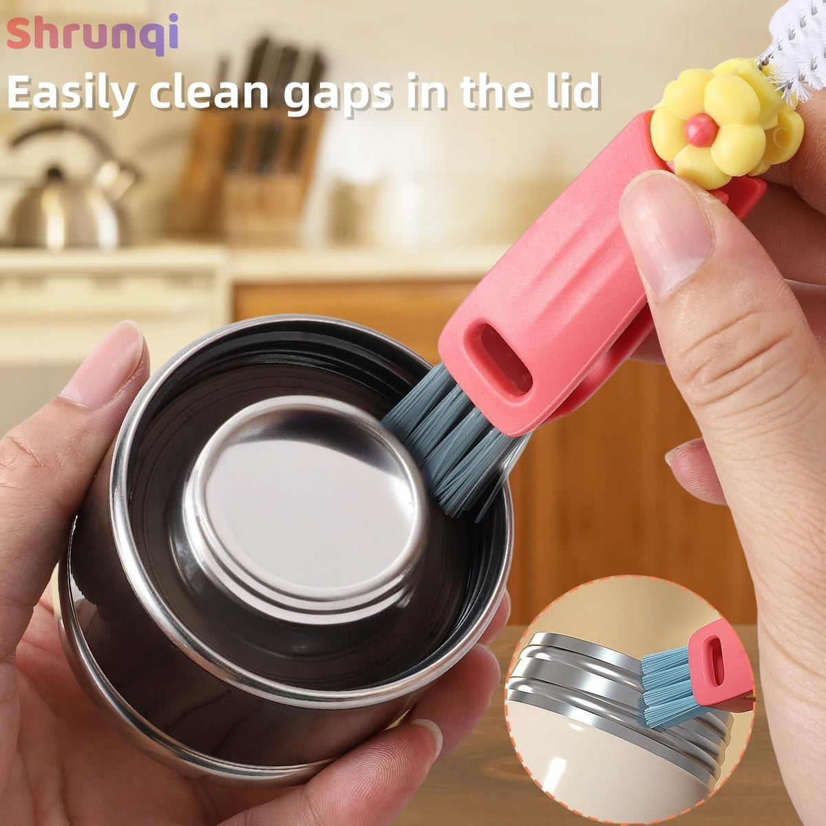 3 in 1 Bottle Cleaning Brush Set, Multifunction Silicone Cup Lid Gap Cleaner, Home Kitchen Crevice Cleaning Tools, Cute Colorful Rabbit，