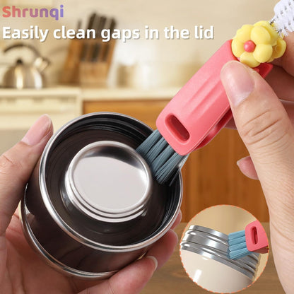 3 in 1 Bottle Cleaning Brush Set, Multifunction Silicone Cup Lid Gap Cleaner, Home Kitchen Crevice Cleaning Tools, Cute Colorful Rabbit，