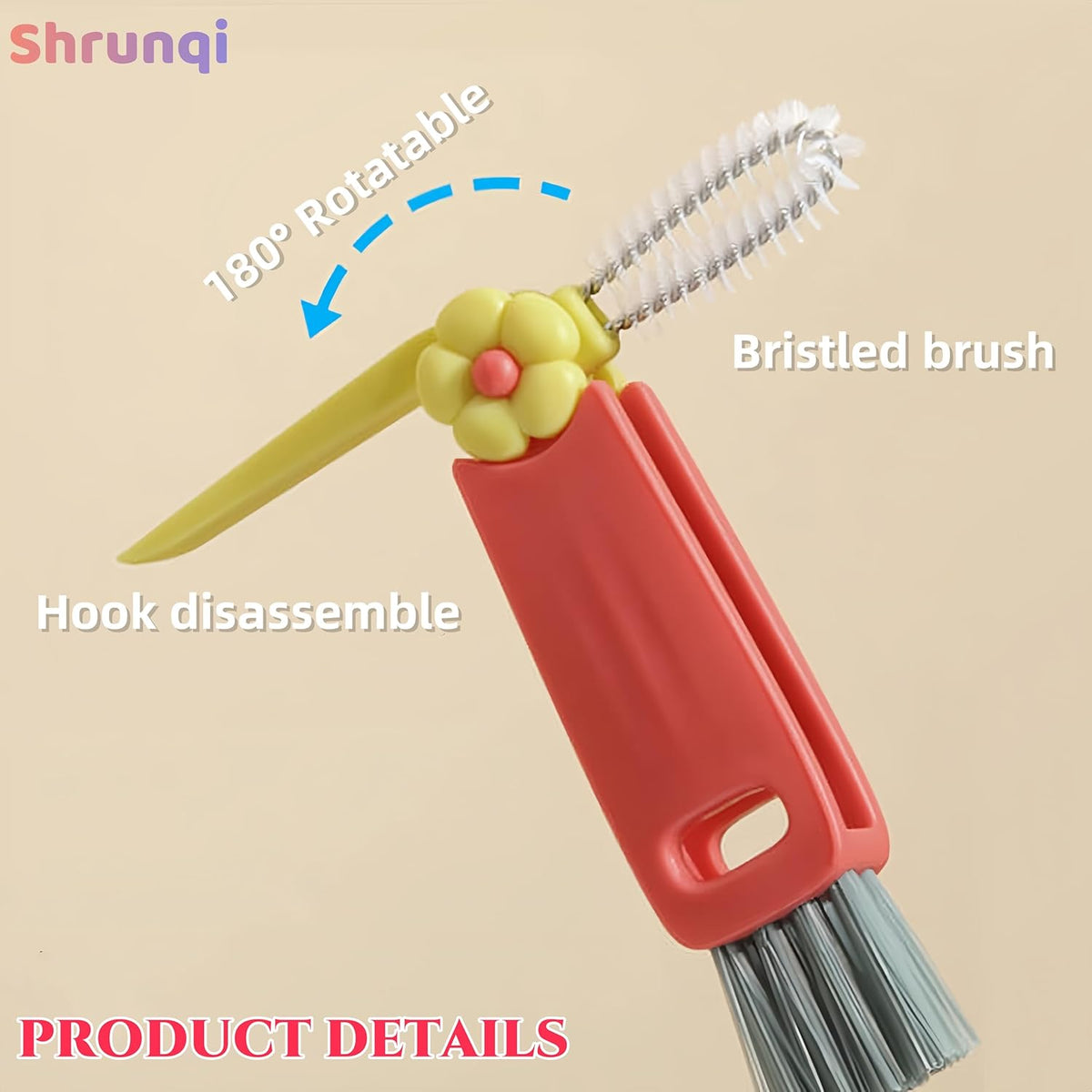 3 in 1 Bottle Cleaning Brush Set, Multifunction Silicone Cup Lid Gap Cleaner, Home Kitchen Crevice Cleaning Tools, Cute Colorful Rabbit，