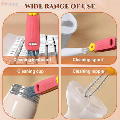 3 in 1 Bottle Cleaning Brush Set, Multifunction Silicone Cup Lid Gap Cleaner, Home Kitchen Crevice Cleaning Tools, Cute Colorful Rabbit，