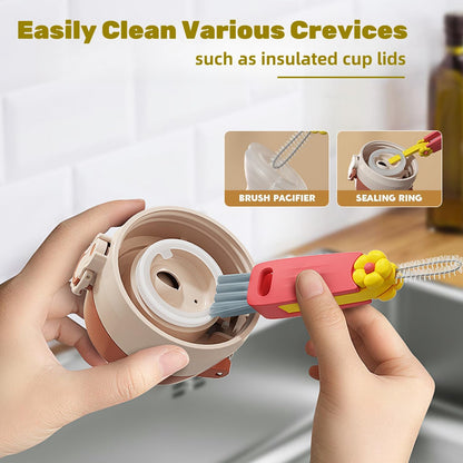 3 in 1 Bottle Cleaning Brush Set, Multifunction Silicone Cup Lid Gap Cleaner, Home Kitchen Crevice Cleaning Tools, Cute Colorful Rabbit，