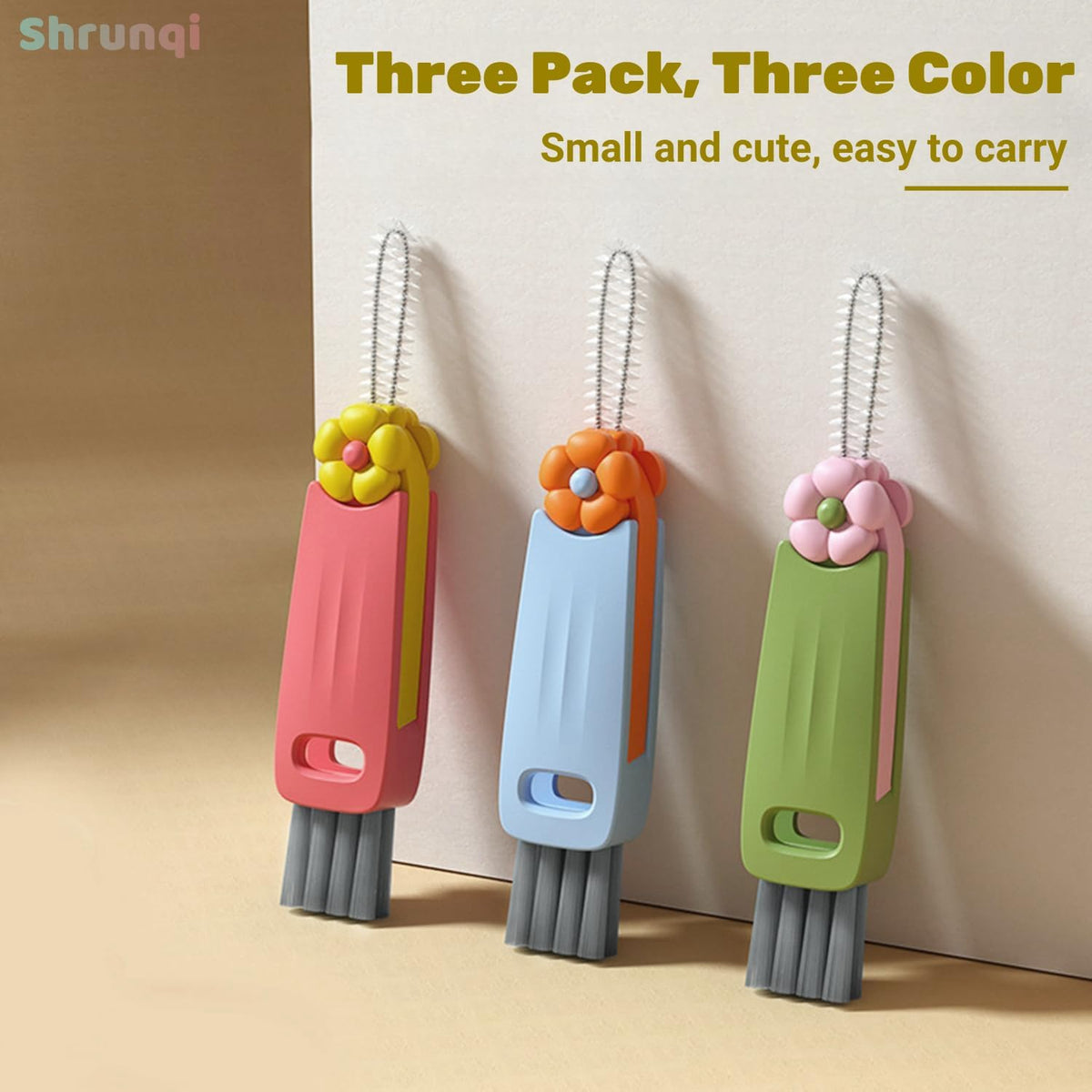 3 in 1 Bottle Cleaning Brush Set, Multifunction Silicone Cup Lid Gap Cleaner, Home Kitchen Crevice Cleaning Tools, Cute Colorful Rabbit，