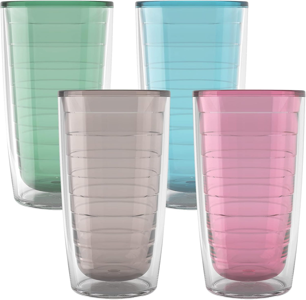 Tervis Clear & Colorful Tabletop Made in USA Double Walled Insulated Tumbler Travel Cup Keeps Drinks Cold & Hot, 16oz Mug, Clear | Double-wall insulation, keeps drinks hot or cold, made in USA