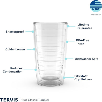 Tervis Clear & Colorful Tabletop Made in USA Double Walled Insulated Tumbler Travel Cup Keeps Drinks Cold & Hot, 16oz Mug, Clear | Double-wall insulation, keeps drinks hot or cold, made in USA
