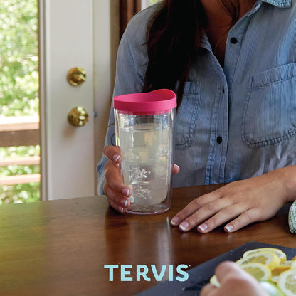 Tervis Clear & Colorful Tabletop Made in USA Double Walled Insulated Tumbler Travel Cup Keeps Drinks Cold & Hot, 16oz Mug, Clear | Double-wall insulation, keeps drinks hot or cold, made in USA