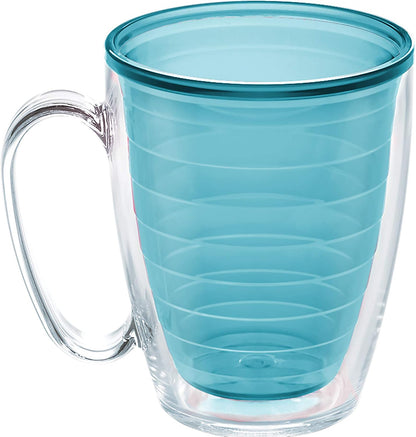 Tervis Clear & Colorful Tabletop Made in USA Double Walled Insulated Tumbler Travel Cup Keeps Drinks Cold & Hot, 16oz Mug, Clear | Double-wall insulation, keeps drinks hot or cold, made in USA