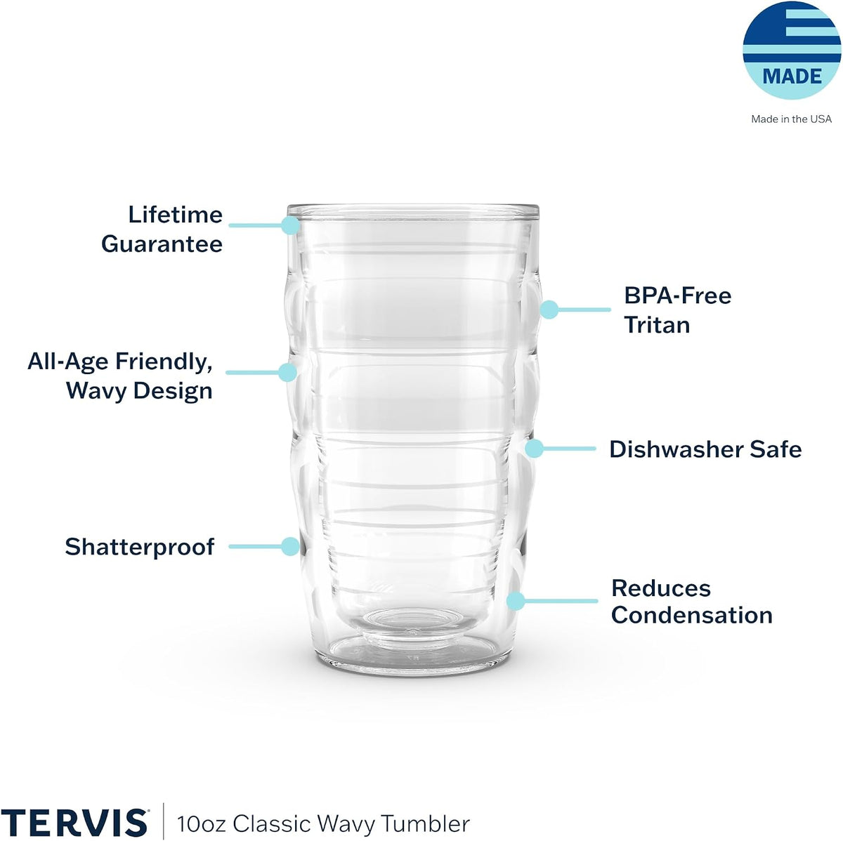 Tervis Clear & Colorful Tabletop Made in USA Double Walled Insulated Tumbler Travel Cup Keeps Drinks Cold & Hot, 16oz Mug, Clear | Double-wall insulation, keeps drinks hot or cold, made in USA