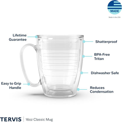 Tervis Clear & Colorful Tabletop Made in USA Double Walled Insulated Tumbler Travel Cup Keeps Drinks Cold & Hot, 16oz Mug, Clear | Double-wall insulation, keeps drinks hot or cold, made in USA