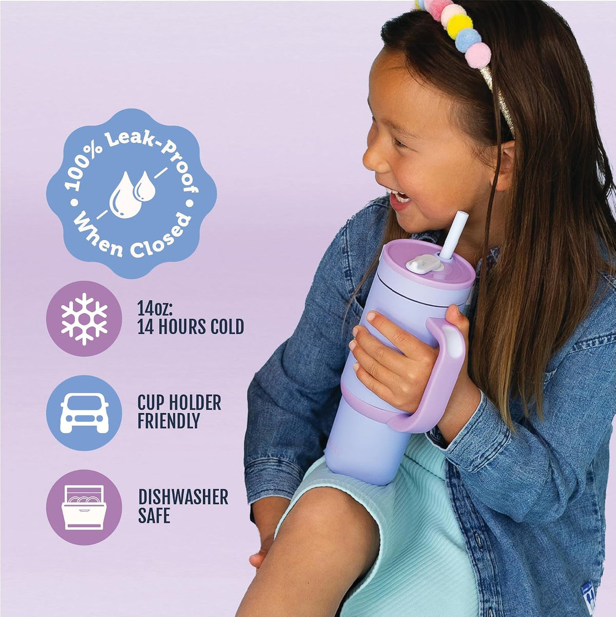 Oasis 18oz Insulated Stainless Steel Kids Tumbler with Straw, Glacier