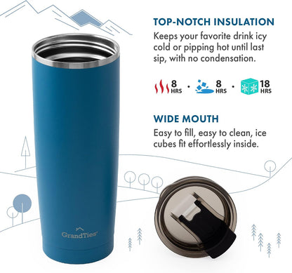 Insulated Coffee Tumbler Cup w/Tritan Lid | Leak Proof, Reusable, Double Walled Vacuum Stainless Steel Water Bottle Travel Mug | Thermal Cups for Hot and Cold Drinks | 20oz | Periwinkle