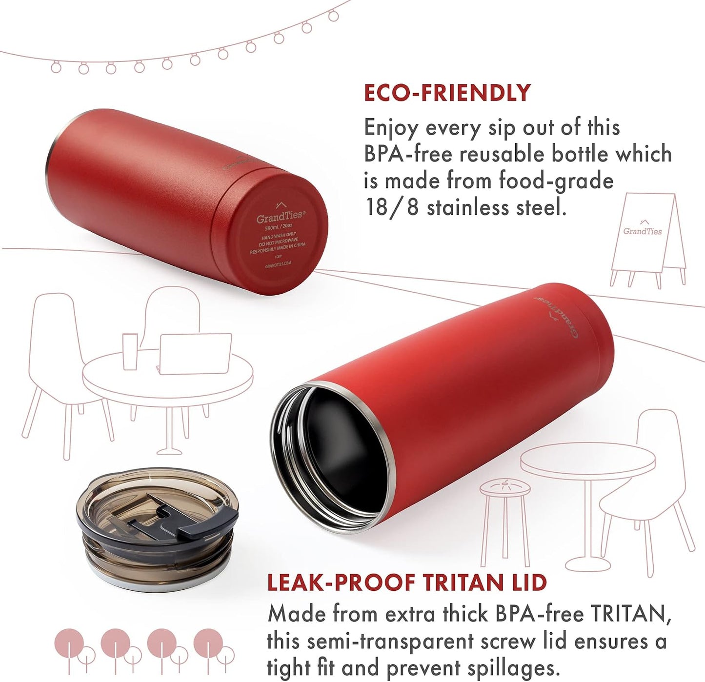 Insulated Coffee Tumbler Cup w/Tritan Lid | Leak Proof, Reusable, Double Walled Vacuum Stainless Steel Water Bottle Travel Mug | Thermal Cups for Hot and Cold Drinks | 20oz | Periwinkle