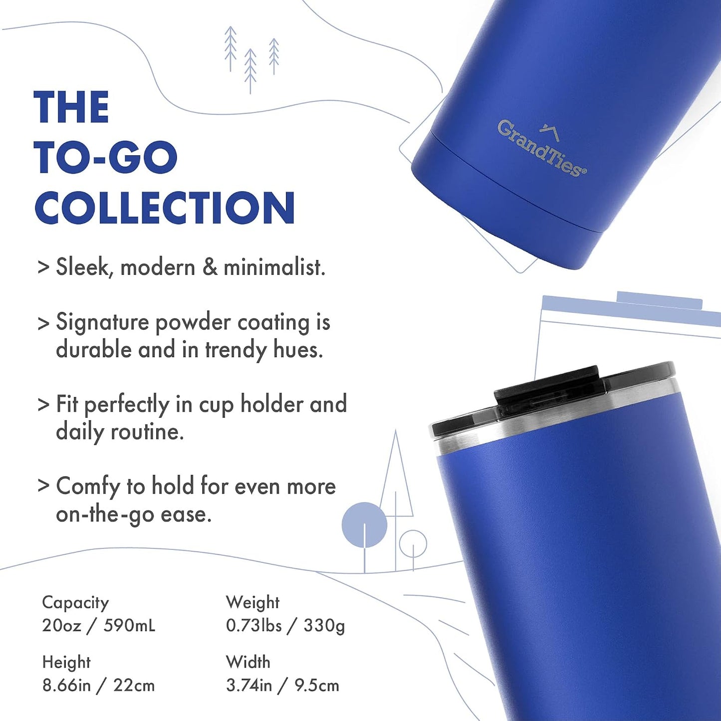 Insulated Coffee Tumbler Cup w/Tritan Lid | Leak Proof, Reusable, Double Walled Vacuum Stainless Steel Water Bottle Travel Mug | Thermal Cups for Hot and Cold Drinks | 20oz | Periwinkle