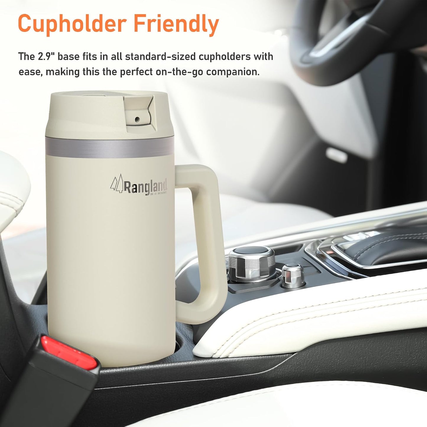 Leak-proof 40 oz Tumbler with Handle and Carrier Bag, Spill-proof Insulated Water Bottle Cup with Sport Straw Lid and Padded Hand Strap, Neoprene (Light Cream)