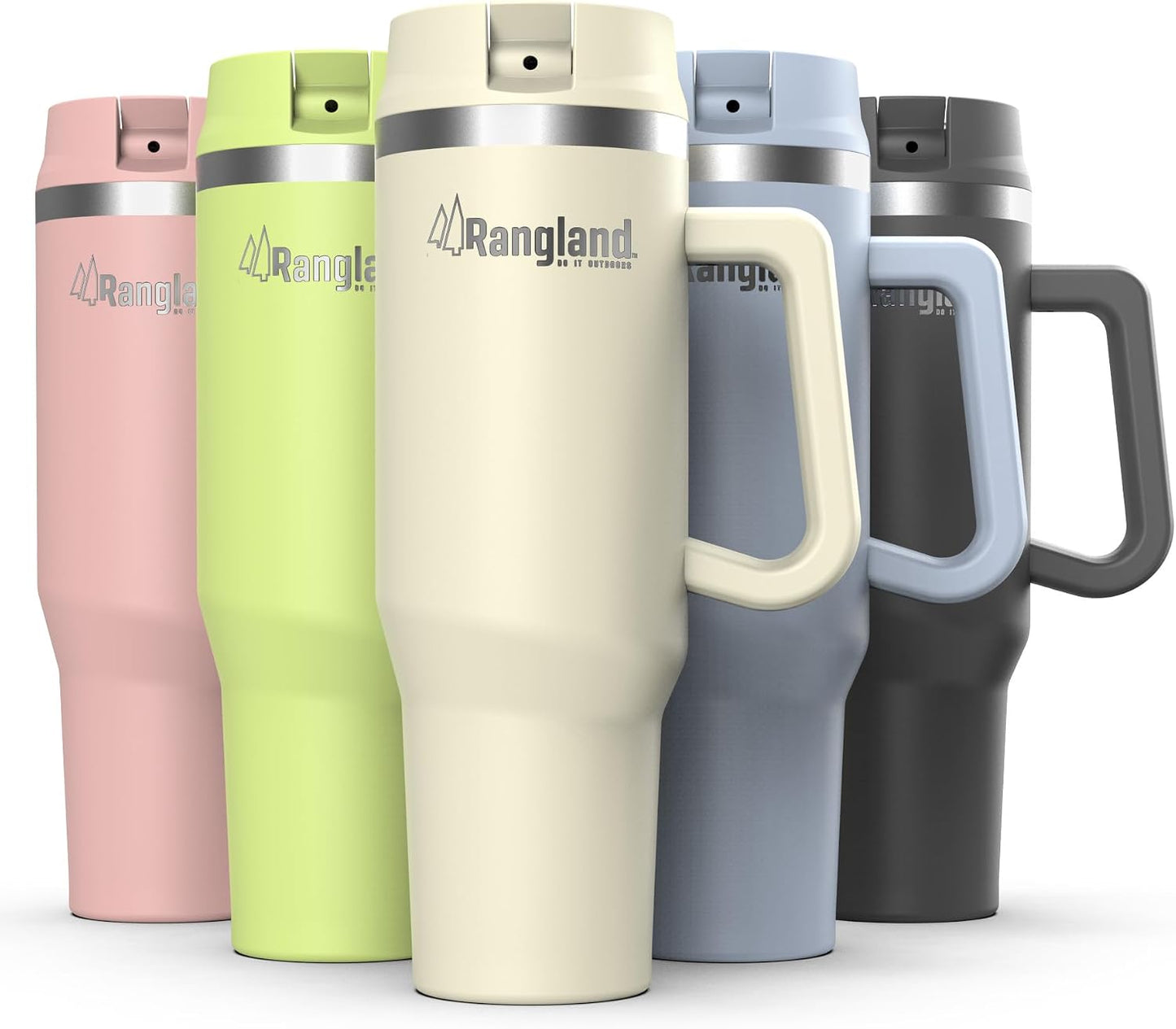 Leak-proof 40 oz Tumbler with Handle and Carrier Bag, Spill-proof Insulated Water Bottle Cup with Sport Straw Lid and Padded Hand Strap, Neoprene (Light Cream)