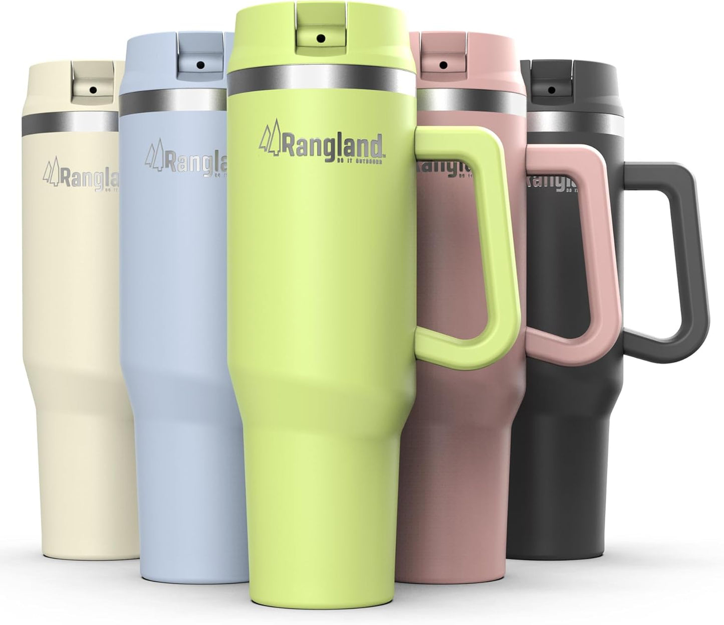 Leak-proof 40 oz Tumbler with Handle and Carrier Bag, Spill-proof Insulated Water Bottle Cup with Sport Straw Lid and Padded Hand Strap, Neoprene (Light Cream)