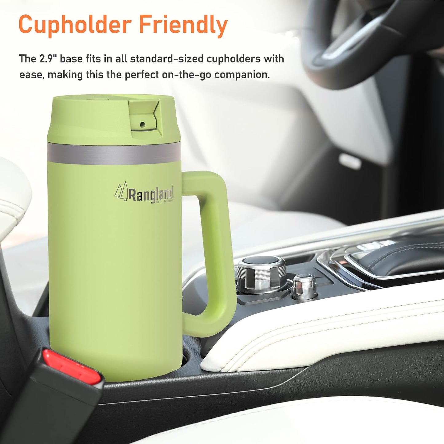 Leak-proof 40 oz Tumbler with Handle and Carrier Bag, Spill-proof Insulated Water Bottle Cup with Sport Straw Lid and Padded Hand Strap, Neoprene (Light Cream)