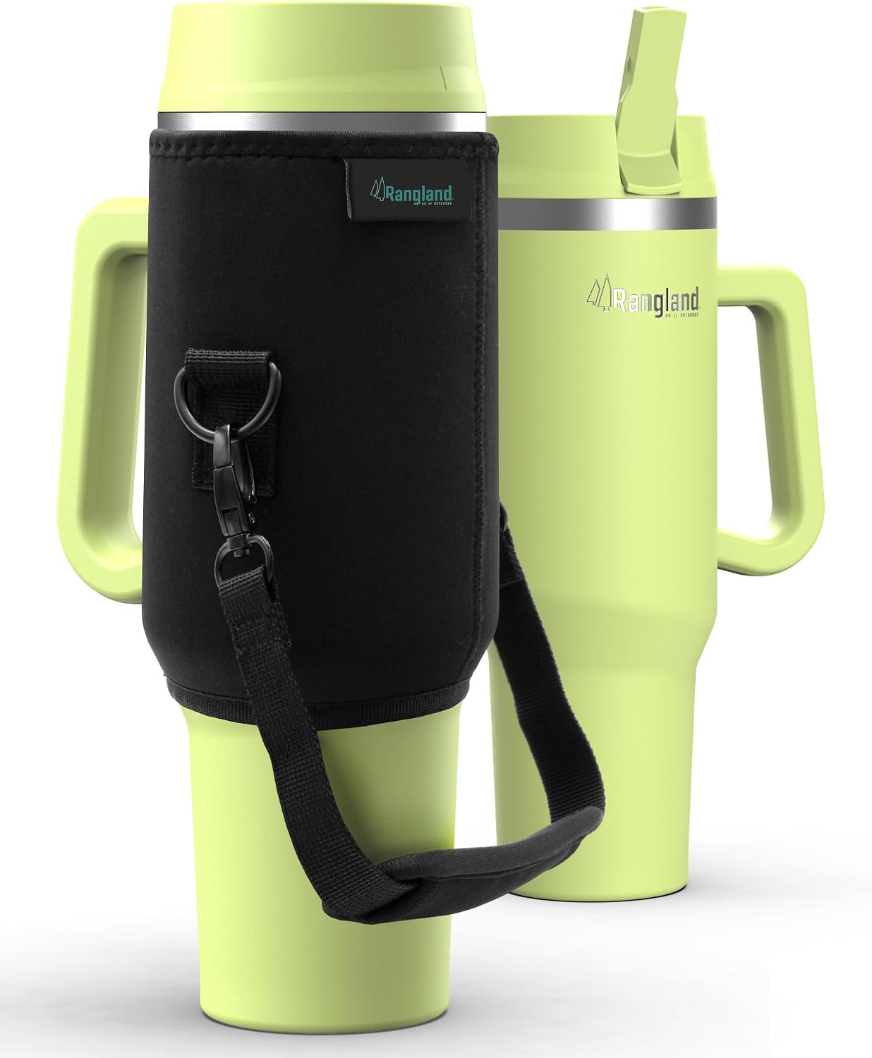 Leak-proof 40 oz Tumbler with Handle and Carrier Bag, Spill-proof Insulated Water Bottle Cup with Sport Straw Lid and Padded Hand Strap, Neoprene (Light Cream)