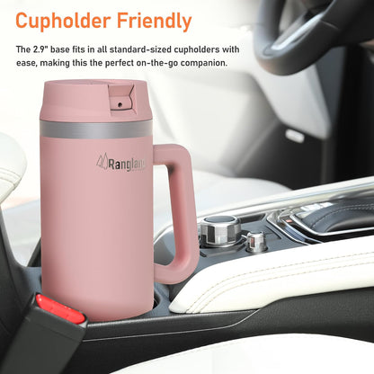 Leak-proof 40 oz Tumbler with Handle and Carrier Bag, Spill-proof Insulated Water Bottle Cup with Sport Straw Lid and Padded Hand Strap, Neoprene (Light Cream)