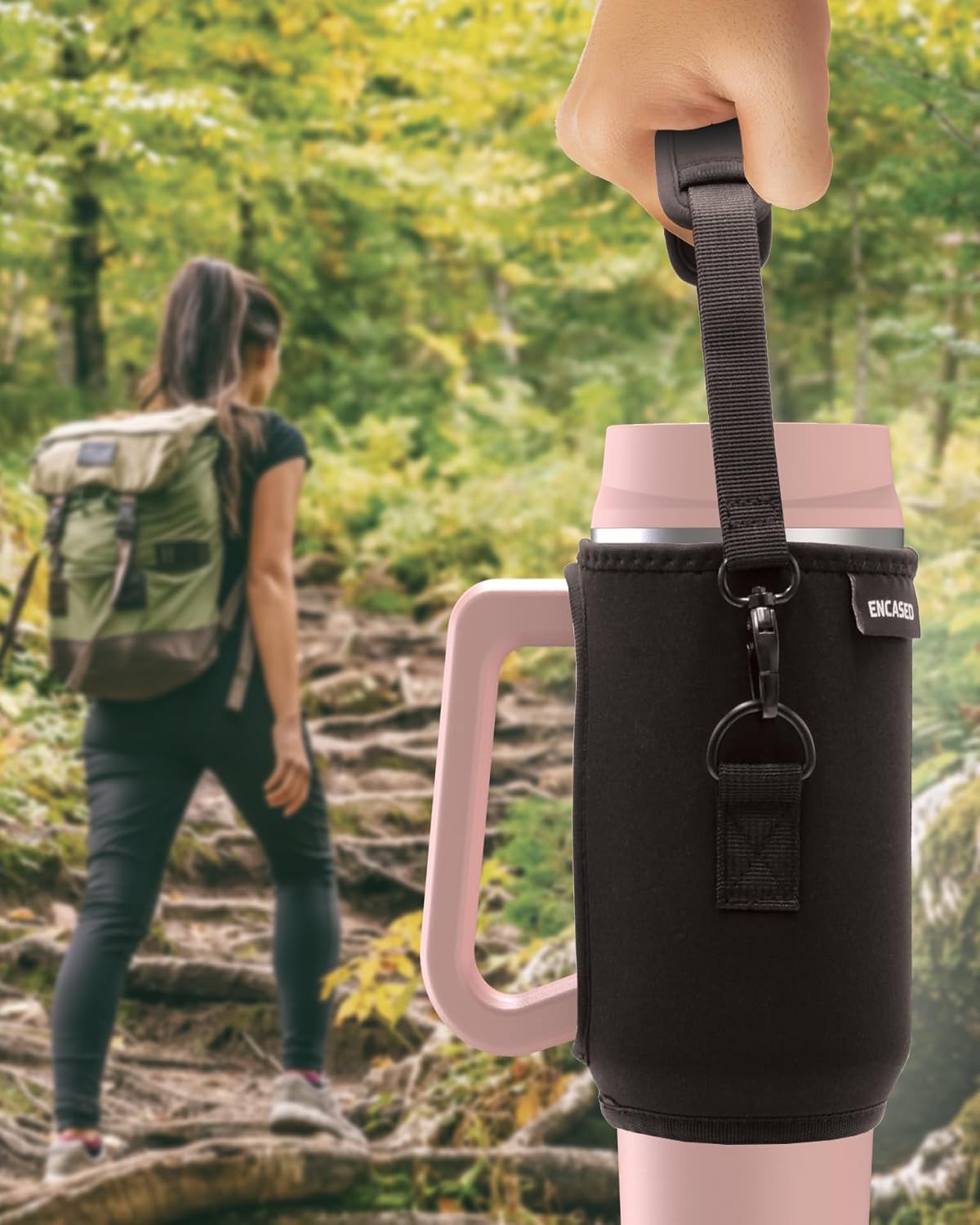 Leak-proof 40 oz Tumbler with Handle and Carrier Bag, Spill-proof Insulated Water Bottle Cup with Sport Straw Lid and Padded Hand Strap, Neoprene (Light Cream)