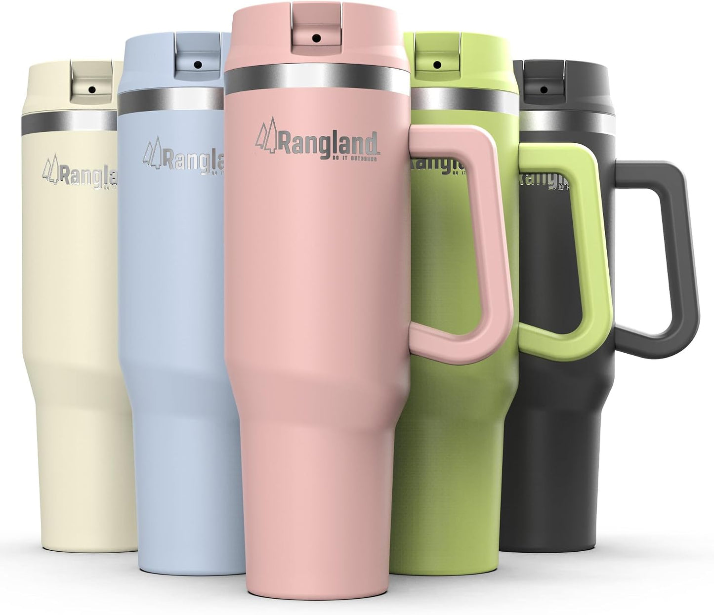 Leak-proof 40 oz Tumbler with Handle and Carrier Bag, Spill-proof Insulated Water Bottle Cup with Sport Straw Lid and Padded Hand Strap, Neoprene (Light Cream)