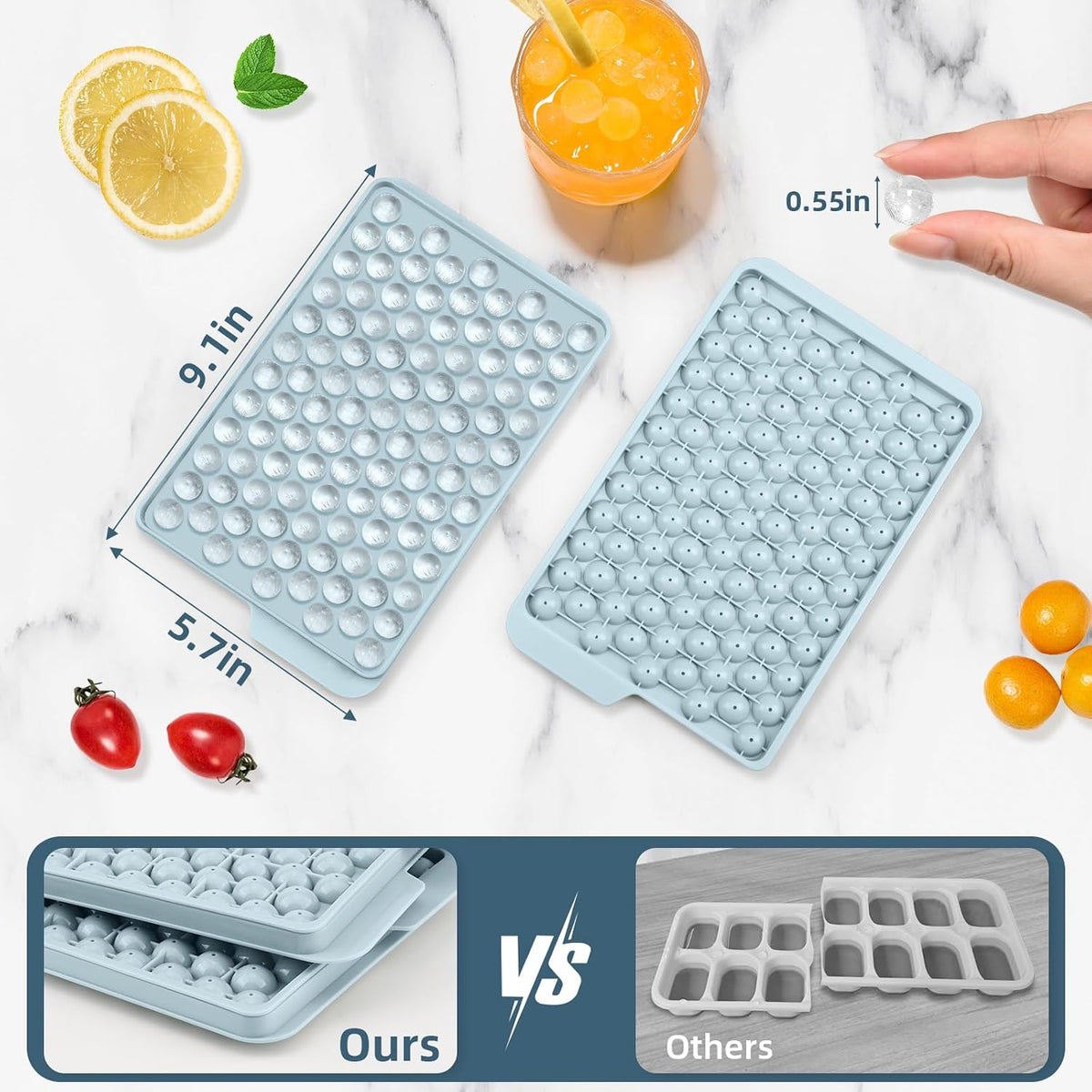 Mini Ice Cube Trays for Freezer with Lid, 0.55" Pebble Ice