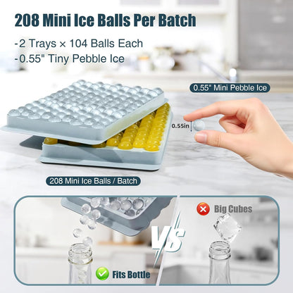Mini Ice Cube Trays for Freezer with Lid, 0.55" Pebble Ice
