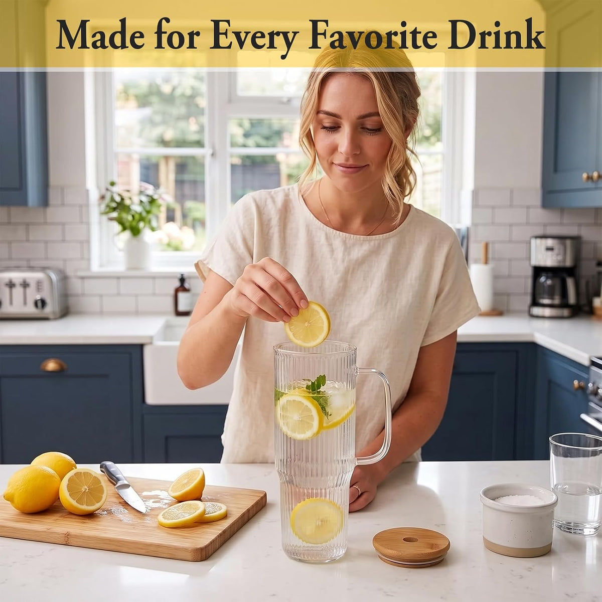 40 oz Glass Tumbler with Handle, Large Glass Tumbler with Straws and Lids, 2 Pack Ribbed Drinking Cups for Iced Coffee, Boba, Smoothies, Juice and Water