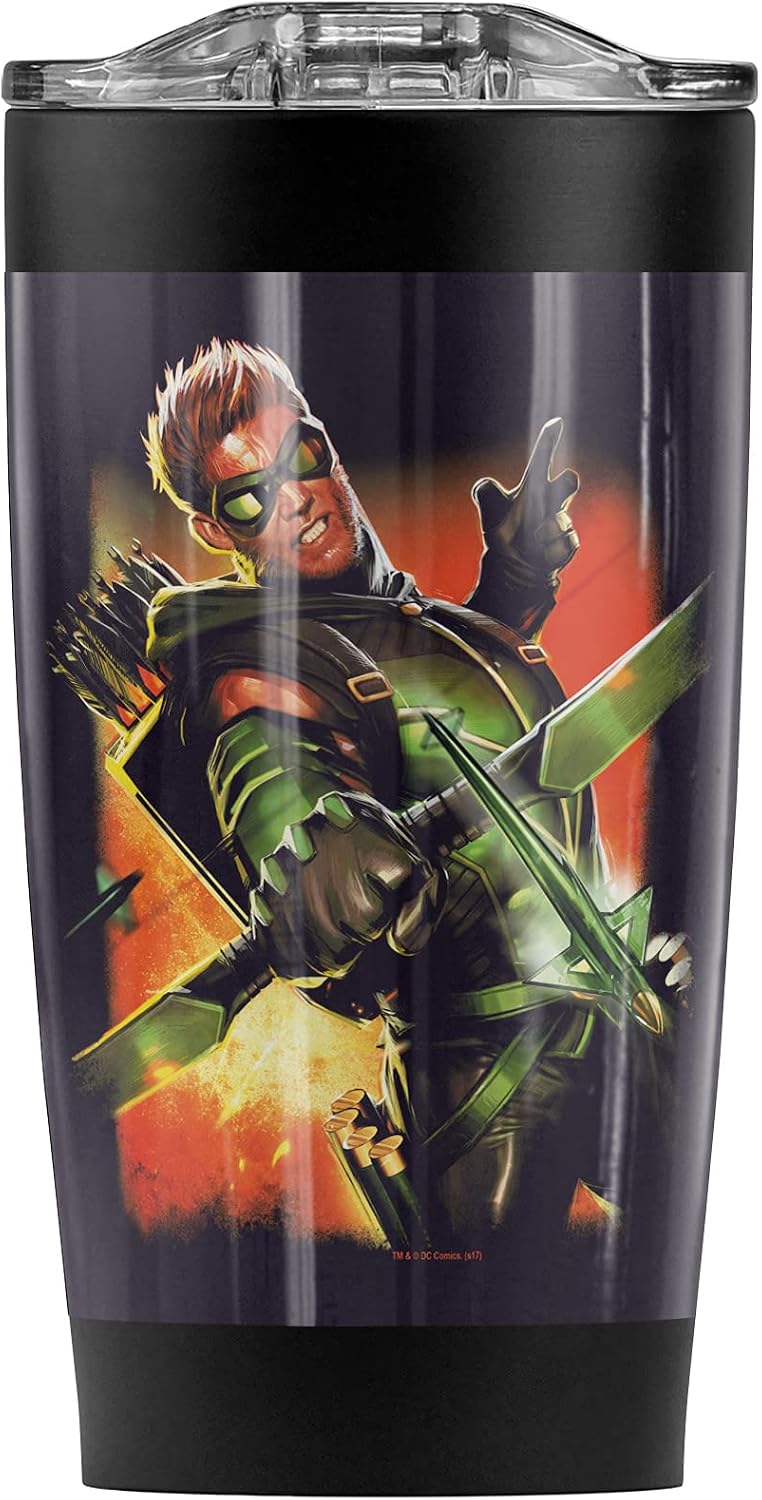Justice League Green Arrow New 52 Cover #1 Stainless Steel Tumbler 20 oz Coffee Travel Mug/Cup, Vacuum Insulated & Double Wall with Leakproof Sliding Lid | Great for Hot Drinks and Cold Beverages