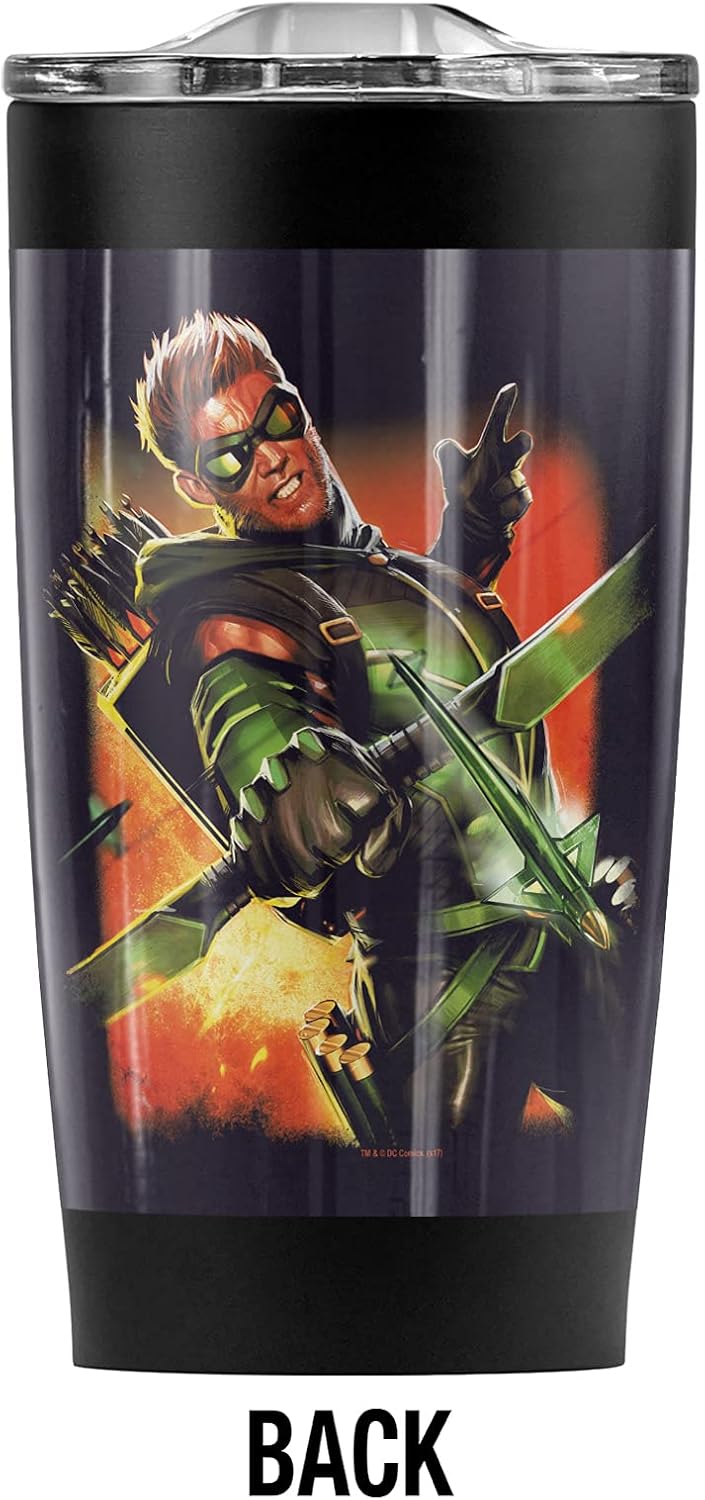 Justice League Green Arrow New 52 Cover #1 Stainless Steel Tumbler 20 oz Coffee Travel Mug/Cup, Vacuum Insulated & Double Wall with Leakproof Sliding Lid | Great for Hot Drinks and Cold Beverages