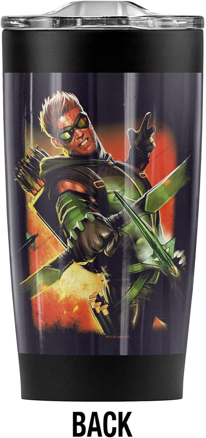 Justice League Green Arrow New 52 Cover #1 Stainless Steel Tumbler 20 oz Coffee Travel Mug/Cup, Vacuum Insulated & Double Wall with Leakproof Sliding Lid | Great for Hot Drinks and Cold Beverages