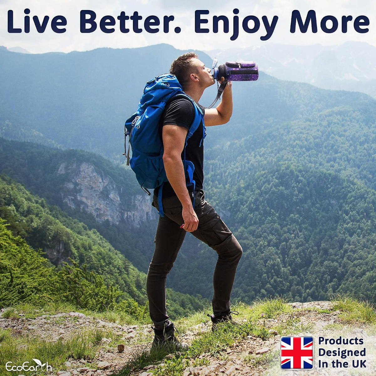 Water Bottle Holder with Strap - Water Bottle Carrier Bag for Hiking - Crossbody Hydration Pouch with Phone Holder