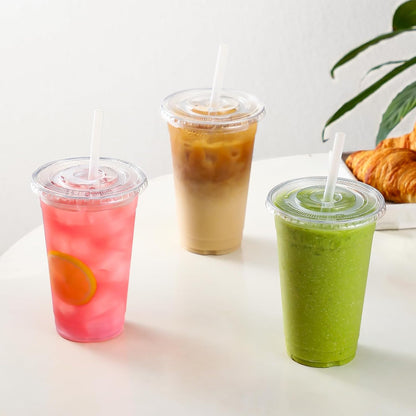 [100 Sets] 16 oz Clear Plastic Cups With Lids and Straws, Disposable Cups With Lids for Iced Coffee, Smoothie, Milkshake and Cold Drinks (New-16-100)