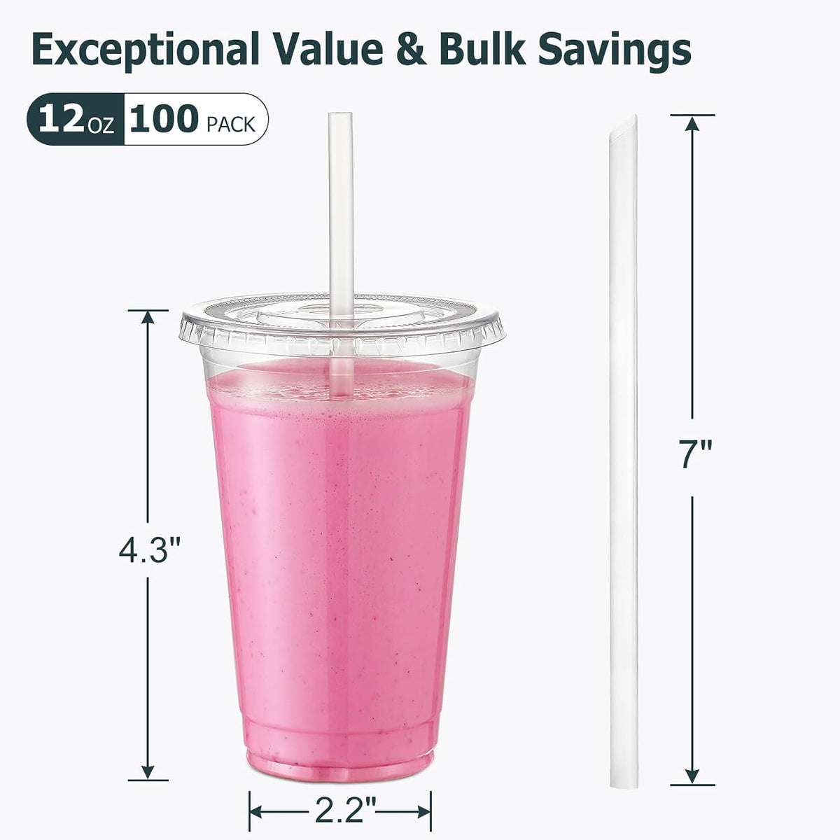 [100 Sets] 16 oz Clear Plastic Cups With Lids and Straws, Disposable Cups With Lids for Iced Coffee, Smoothie, Milkshake and Cold Drinks (New-16-100)