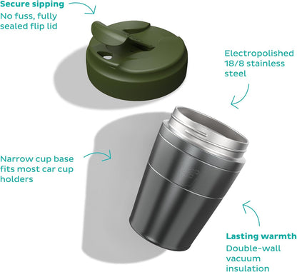 Commuter Travel Mug - Insulated Stainless Steel Reusable Coffee Cup with Spillproof Flip Lid - 16oz/454ml - Chocolate