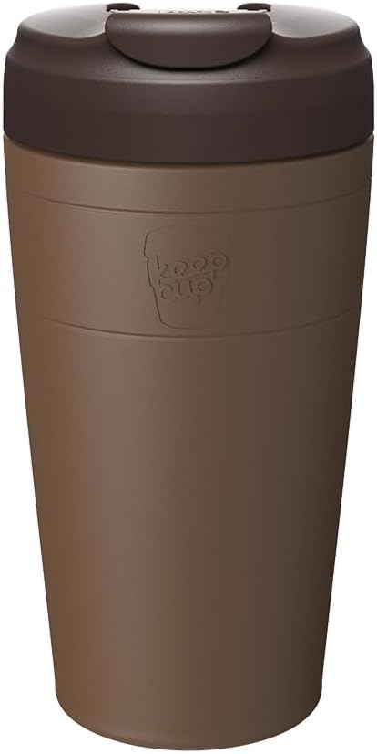 Commuter Travel Mug - Insulated Stainless Steel Reusable Coffee Cup with Spillproof Flip Lid - 16oz/454ml - Chocolate